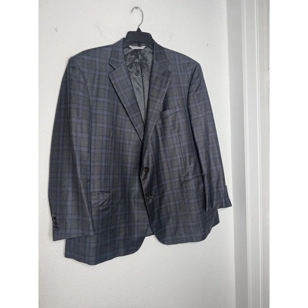 Samuelsohn Blazer Plaid Blue Black SB Garner Men 50 R Windowpane Sport Coat